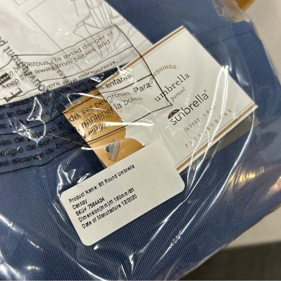 Williams Sonoma Sunbrella Umbrella Cover 6' Round Saphire Blue NEW Retail $239 - Picture 7 of 12
